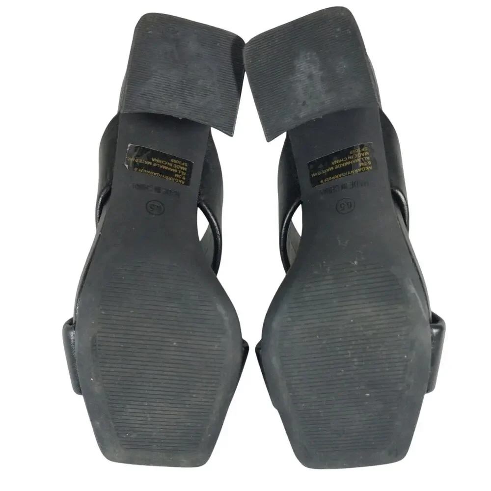 ANNE KLEIN! BLACK VEGAN LEATHER CRISS CROSS STRAP CHUNKY HEELS, SANDALS! 6.5M
